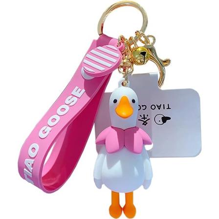 Sød grøn gås PVC silikone nøglering mode kreativ tegneserie dyr vedhæng metal nøglering