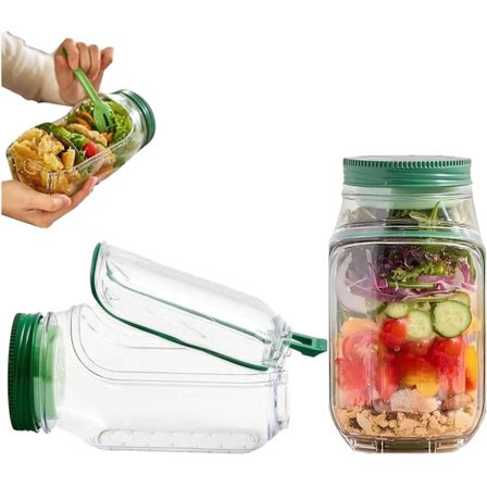 Salatbeholder med sideåbning – med sideåbning og lækagesikkert dressingrum, tåler mikroovn, egnet til madlavning og rejser (1 stk.)