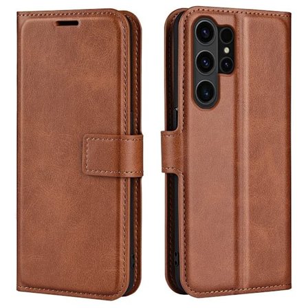 Skinn-etui i lommebok-stil for Samsung Galaxy S24 Ultra - Brun