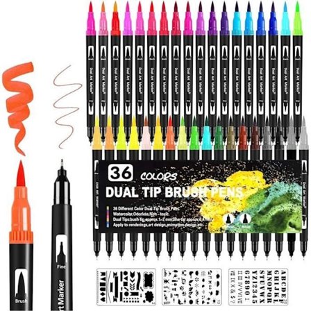 36 Färgpennor för vuxna och barn, dubbla vattenfärgspennor, tunna pennor för professionell mandalateckning