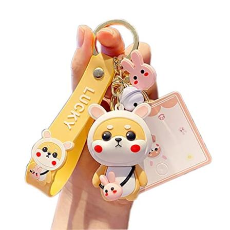 Män Kvinnor Pojkar Flickor Silikon Söt PVC Shiba Inu Nyckelring Kreativ Nyårsgåva Väska Djurhänge Bilnyckelhänge Metallnyckelring-Shiba Inu Kanin