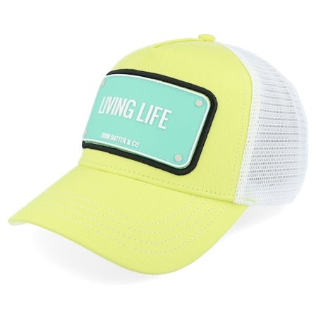 John Hatter & Co - Livng Life Yellow/White A-Frame Trucker Trucker Yellow Cap - @ Hatstore