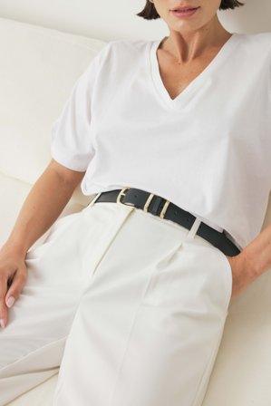 NA-KD Squared Buckle Leather Belt - Bælter - Sort - Small/Medium
