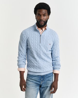 GANT - Kabelstrikket genser med half-zip til herre fresh blue