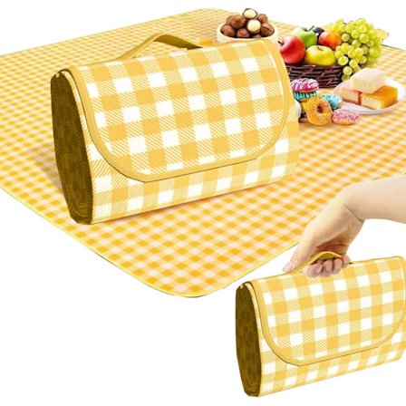 Generisk 1 Vikbar Picknickfilt Stor Storlek 203 cm x 203 cm Familj Utomhus Camping Middag för 6 Personer kan sitta, Gul