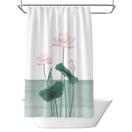 1 stk. bruseforhæng 180 x 180 cm lotusmønster anti-skimmel vandtæt maskinvaskbart badeforhæng