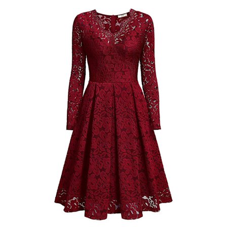 Dam vintage blommig spets långärmad V-hals temperamentklänning