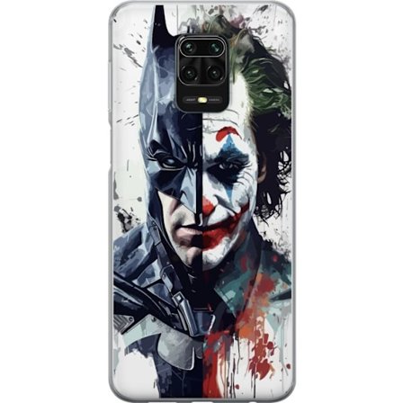 Kompatibel Mobilcover til Xiaomi Xiaomi Redmi Note 9S Delt portræt af Batman og Joker i dramatisk illustration, ikonisk superhelte motiv med mørk ku