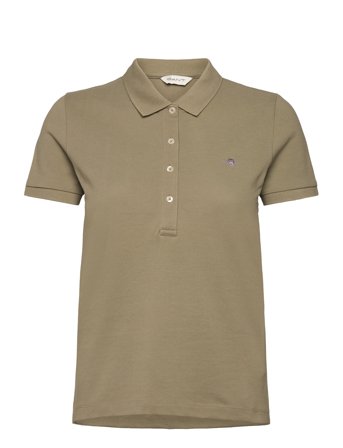 GANT Slim Sheild Cap Sleeve Pique Polo - Khaki green - L