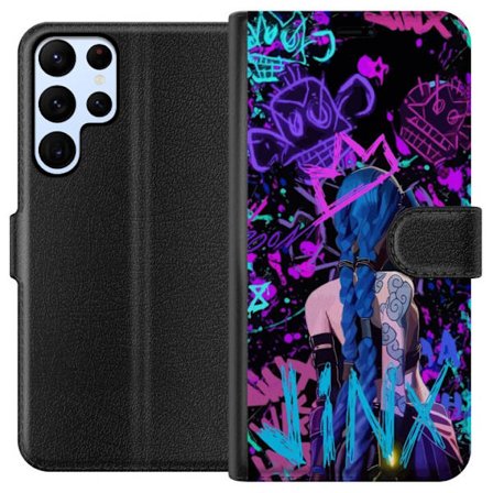 Kompatibel Tegnebogsetui til Samsung Samsung Galaxy S22 Ultra 5G Farverig graffiti illustration med en karakter med blåt hår i en urban street art s