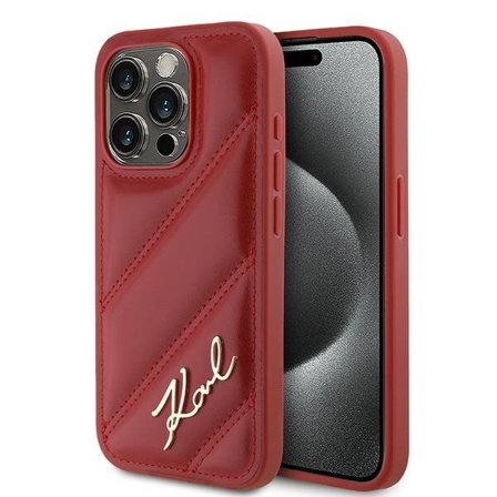 Karl Lagerfeld Diagonal Quilted Script fodral för iPhone 15 Pro Max - röd