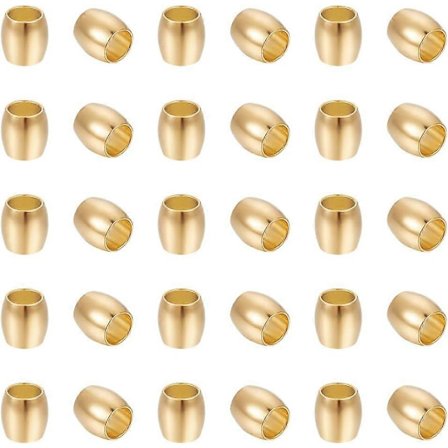 50 st guldtonade fatformade lösa pärlor i rostfritt stål 4 mm stora hål runda pärlor ihåliga bollpärlor metall lösa pärlor för smycken armband 