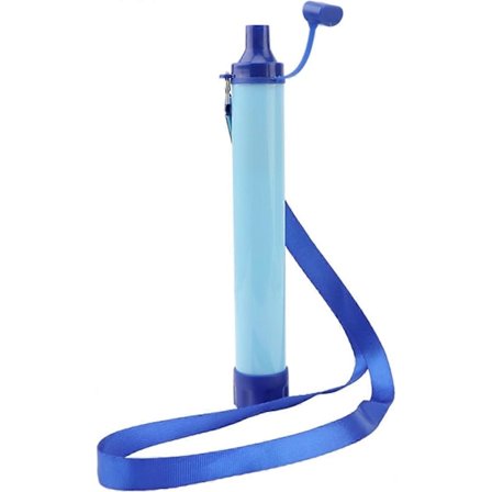 Overlevelsesudstyr Rensningsfiltreringsstrå, Personligt vandfilter til vandreture, camping, rejser og beredskab (blå) (1 stk)