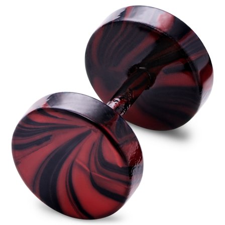 Satago | 8 mm Black & Red Stainless Steel Faux Plug Stud Earring for Men - Stud earrings