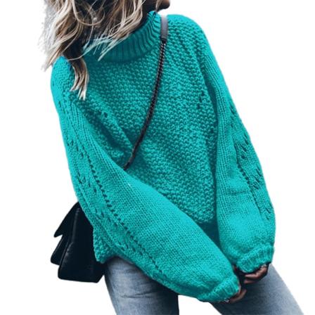 Damtröja med långa lyktärmar med turtleneck-tröjor Lös kabelstickad skjorta för daglig höst och vinter Green 2XL