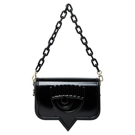 Chiara Ferragni Collection, BAG Range A - Eyelike, Sketch 03 Patent PU Zwart, Dames, Maat:ONE Size