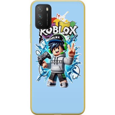 Kompatibelt Mobilskal till Xiaomi Xiaomi Poco M3 Färgstark Roblox-karaktär med handkontroll och energifylld splash art design, perfekt för barnrum