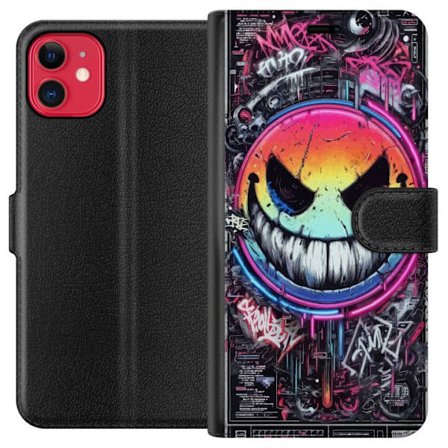 Kompatibelt Plånboksfodral till Apple Apple iPhone 11 Cyberpunk smiley med neonfärger, graffiti och futurisk techstil, edgy digital konst för gamer