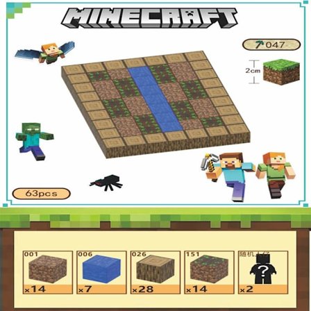 Minecraft byggeklodser, inklusive 63 stk. sekskantede magnetiske legetøj med 2 figurer, landlig
