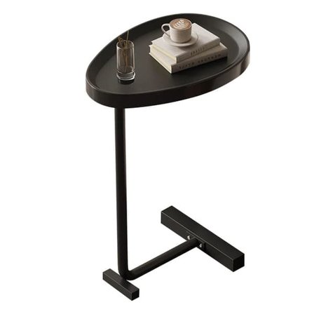 C-format sidobord Litet ägg Ovalt soffbord Soffbord som kan skjutas in under soffan för vardagsrum, svart