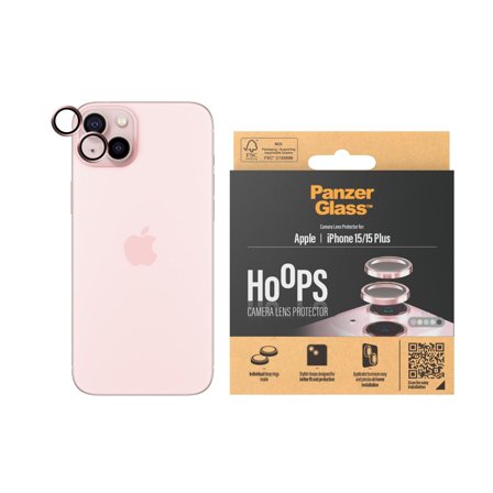 Panzer Hoops Pink Camera Lens Protector iPhone 15 | Plus PanzerGlass - High quality tempered glass screen protector