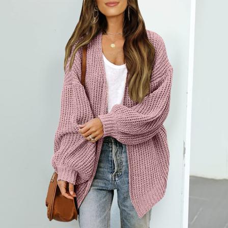 Kvinnor Enfärgad Jacka Lanternärmar Ytterkläder