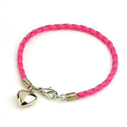 Rundfätad fuxia PU Läder armband med hjärtformad berlock