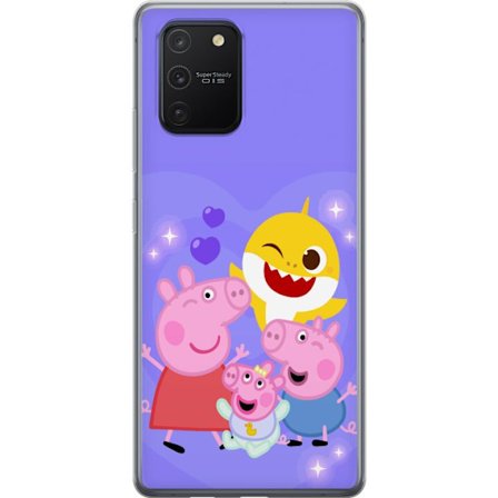 Kompatibel Mobilcover til Samsung Galaxy S10 Lite Peppa Gris mønster med hjerter, sommerfugle og venner, lyserød baggrund i bløde børneillustratio