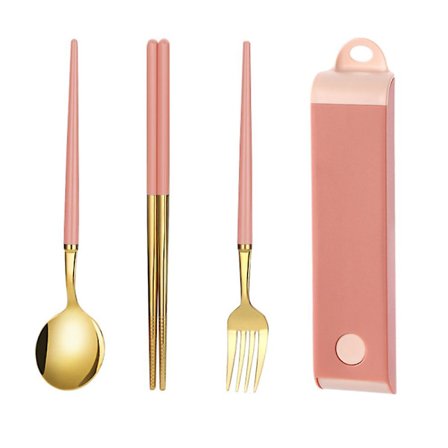 Gjenbrukbart reisesett med bestikk i rustfritt stål med etui, bærbar matboks for camping og kontor