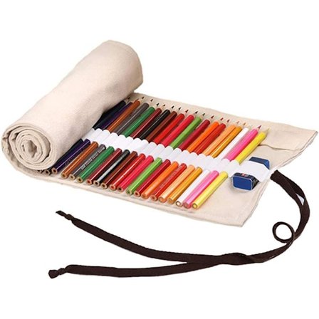 Rullepenalhus til 36 farveblyanter, opbevaringspose til blyanter i lærred, penalhus - Beige (Blyant ikke inkluderet)