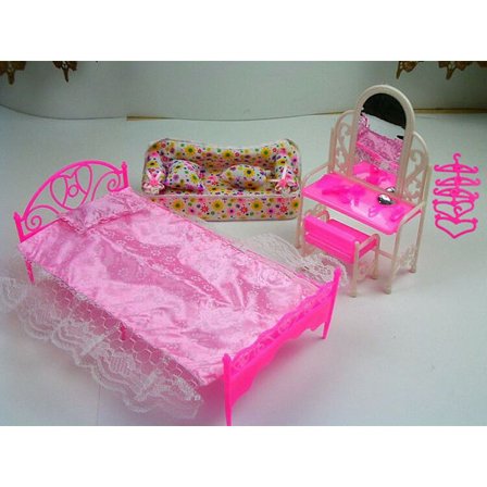 3-delt møbelsett for dukker - seng, sminkebord, sofa - moderne bord, kjøleskap, skap for Barbie-møbler, spisestue, hjem T Z0p6