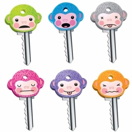 6 nøglehætter med søde aber, passer til de fleste standardnøgler