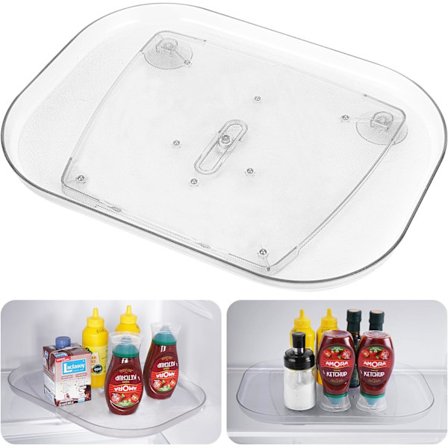 360 Graders Drejeskive til Køleskabsorganisering og Opbevaring, Klar Kvadratisk Drejeskive til Køleskab