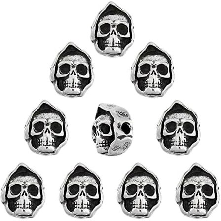 10 stk. Skull Head Spacer Beads Rustfritt Stål Halloween-tema Løse Perler Stort Hull Vintage Boho Skull Metallperler Tilbehør for Smykkefremstilling 