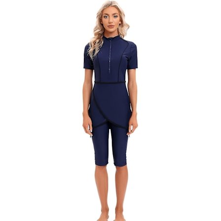 Women Modest Swimwear Islamic Muslim Swimsuit Short Sleeve Zipper Front Top Shorts Pants Hijab 3pcs Swimming Costume S-4xl Xinmu -a