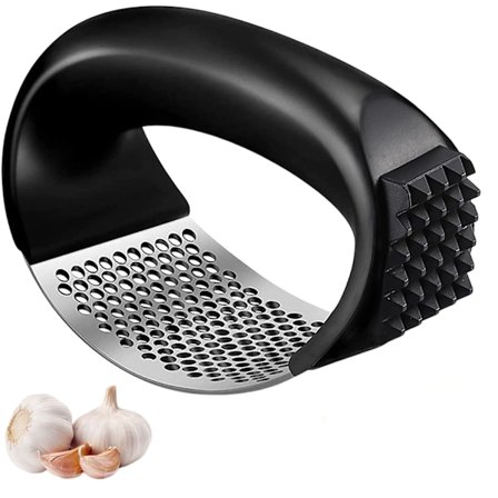 Hvidløgspresser, professionelt køkkenredskab med ergonomisk håndtag, hvidløgsskræller