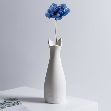 Keramisk kattevase, 23 cm hvid moderne kunst blomstervase til boligindretning, unikt sødt midtpunkt til kontorbord, reol og stue