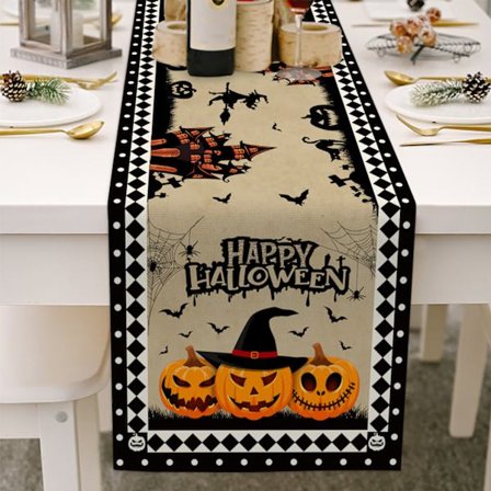 Halloween pumpa bordslöpare byrå halsdukar bomullslinne jute bordslöpare för matsal fest familjesemester evenemang, köksdekor, 13*72in