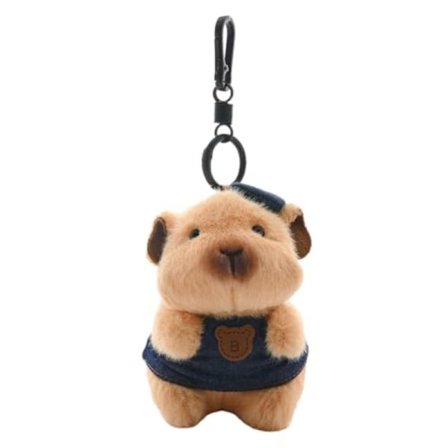 Plys Marsvin Nøglering - Blødt Kæledyrs Marsvin med Blå Hagesmæk & Sorte Øjne, Sød Kawaii Nøglering til