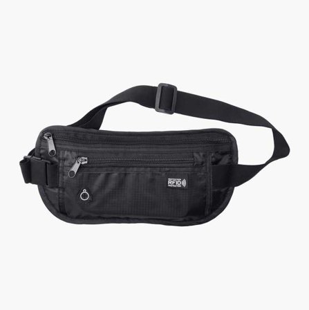 Biltema - Sikkerhets Midjeveske med RFID-beskyttelse, Polyesterstoff, Polstret Bakside, Justerbar Strikk, To Rom med Glidelås, 26.5 x 14 cm