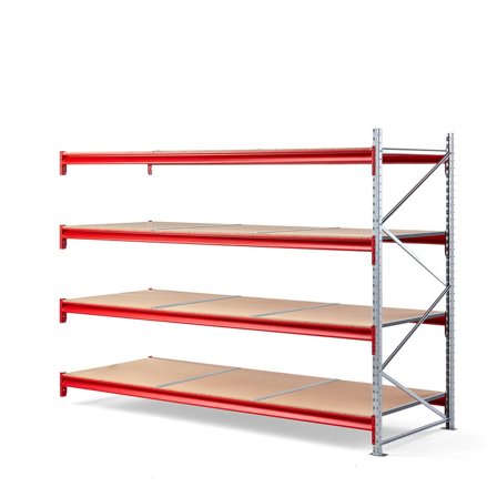 Widespan shelving TOUGH, add-on unit, 2000x2750x1000 mm, 4 wooden shelves