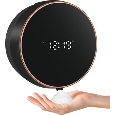 Elektrisk sæbedispenser - vægmonteret opladning - kontaktløs, justerbar, automatisk, smart elektrisk - sort med ur
