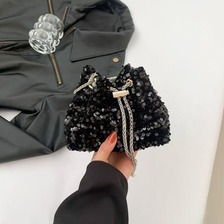 Sequin Bucket Bag Crossbody Axelväskor SVART