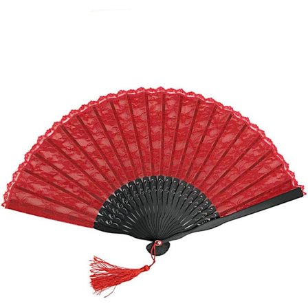 (Röd) Retro spets handfläkt bambu hopfällbar fläkt handhållen fläkt