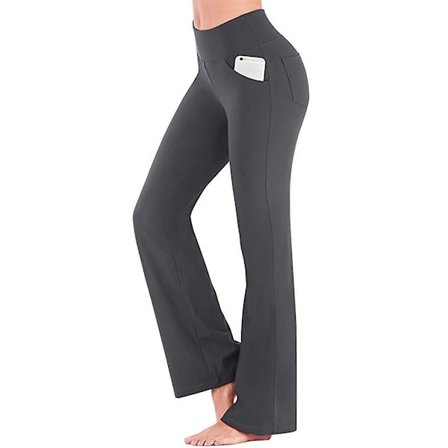 Dam Vanliga elastiska Yogabyxor med hög midja Andas Bekväm Full Längd Vida Ben Byxor Sommar Casual Flare Byxor