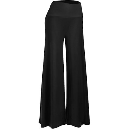 Kvinnors stretchiga vida byxor med vida ben - Svart L