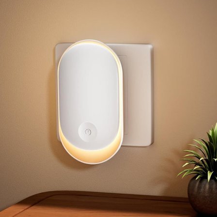 Natlampe til børn med stikkontakt, dæmpbar natlampe med skumringssensor & on/off/auto-tilstand_TF_TF