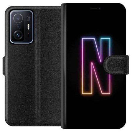 Kompatibel Tegnebogsetui til Xiaomi Xiaomi 11T Minimalistisk neonbogstav N i farveskiftende lys mod sort baggrund
