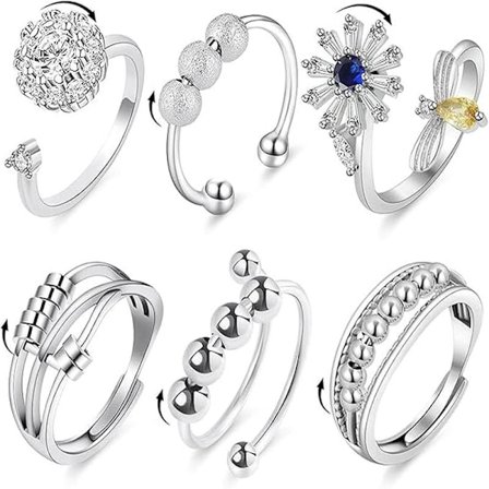 6 st Fidget Ångestringar Justerbara ringar set Justerbara ringar Fidget ringar Ångestpärlband, Stapelbara