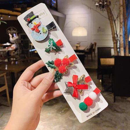 Set Med Hårclips Med Jultema Julgran Tomte Stjärna Snögubbe Red Snowman